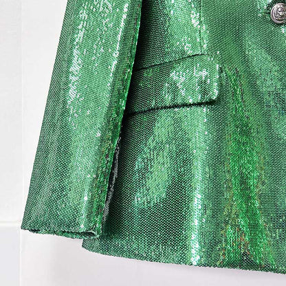 One Button Emerald Green Blazer Suit Sequins Formal Pantsuit
