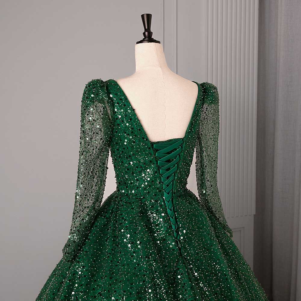 Long Sleeve Sequin Ball Gown Sparkling Dresses