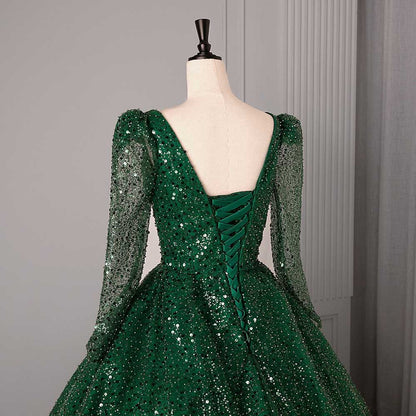 Long Sleeve Sequin Ball Gown Sparkling Dresses