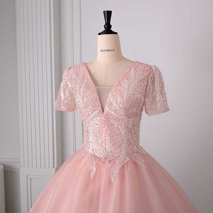 Quinceanera Dress Squin Appliques Short Sleeves Ball Gowns