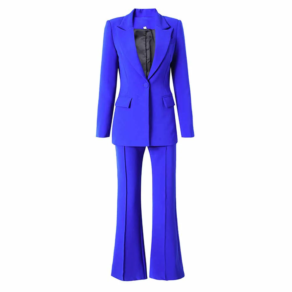Women's One Button Blazer and Flare Pants Set – Chic Two Piece Fashion Suit