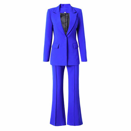 Women's One Button Blazer and Flare Pants Set – Chic Two Piece Fashion Suit