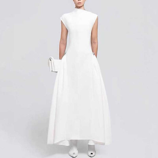 Mock Neck A-Line Midi Dress with Pockets For Women
