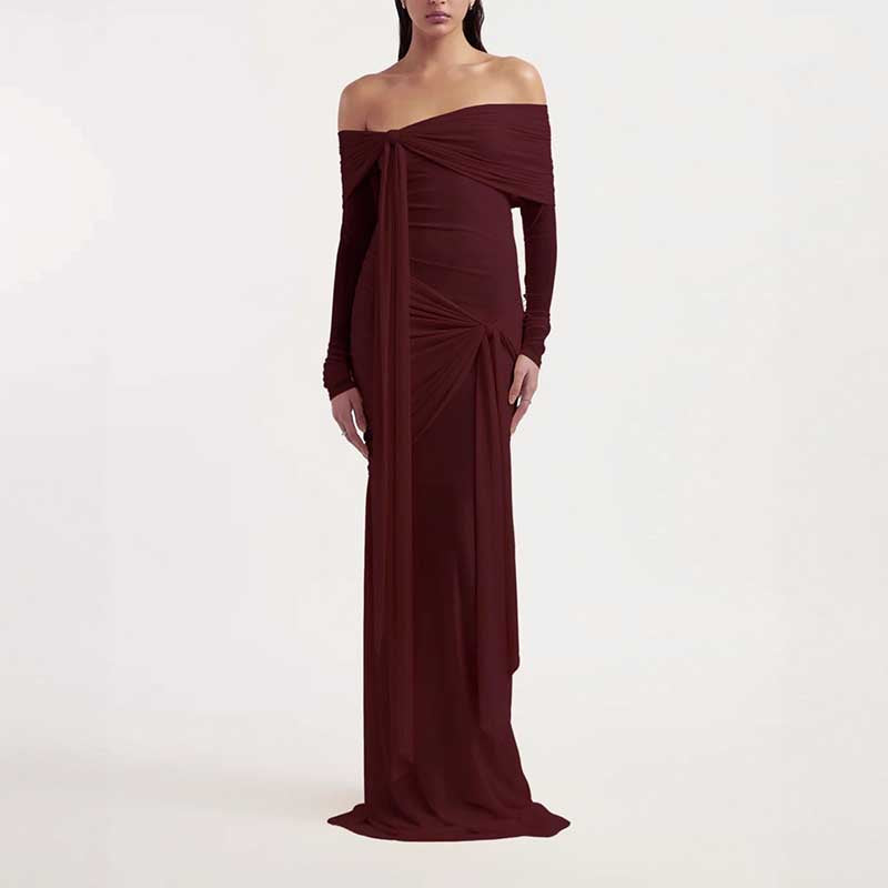 Off Shoulder Knot Detail Maxi Dress Long Evening Dress
