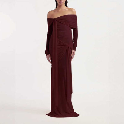 Off Shoulder Knot Detail Maxi Dress Long Evening Dress