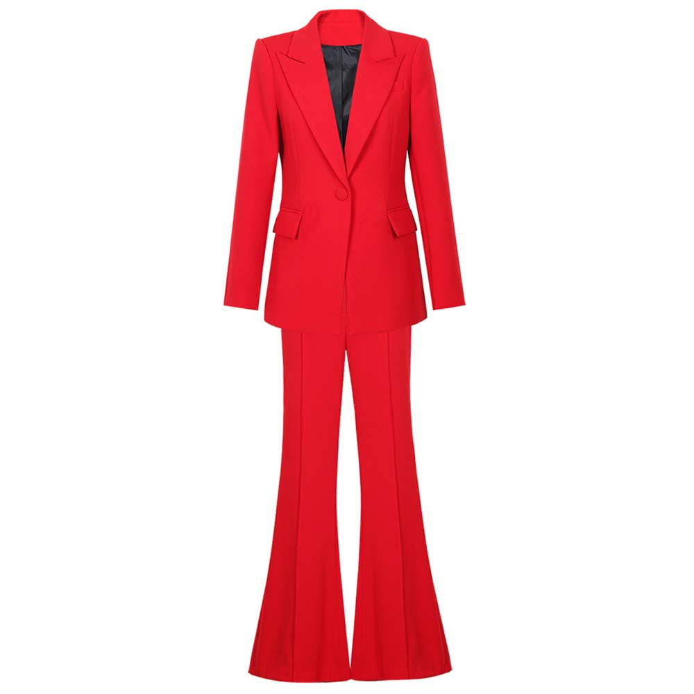Women's One Button Blazer and Flare Pants Set – Chic Two Piece Fashion Suit