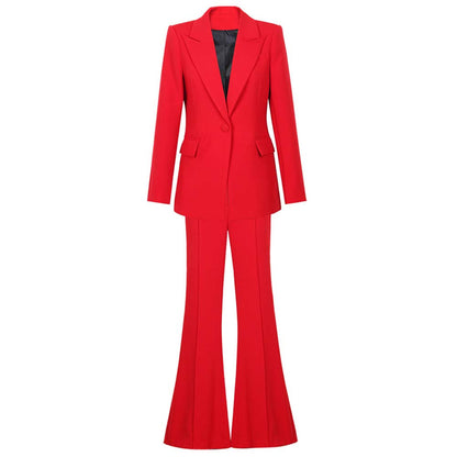 Women's One Button Blazer and Flare Pants Set – Chic Two Piece Fashion Suit