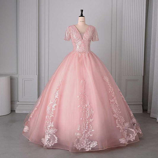 Quinceanera Dress Squin Appliques Short Sleeves Ball Gowns