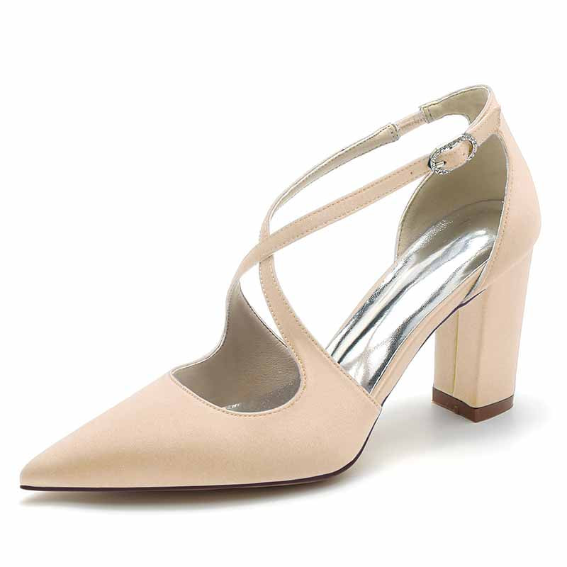 3.35" Crossing Strap Satin Wedding Shoes Prom Heels