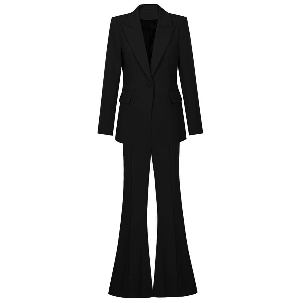 Women's One Button Blazer and Flare Pants Set – Chic Two Piece Fashion Suit