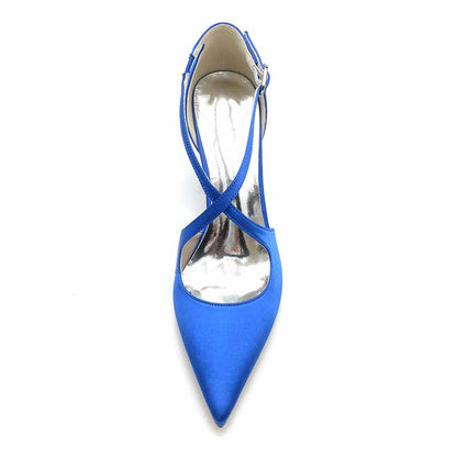 3.35" Crossing Strap Satin Wedding Shoes Prom Heels