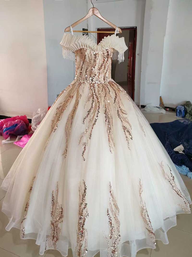 Strapless Ball Gown Rhinestone Off The Shoulder Formal Dresses