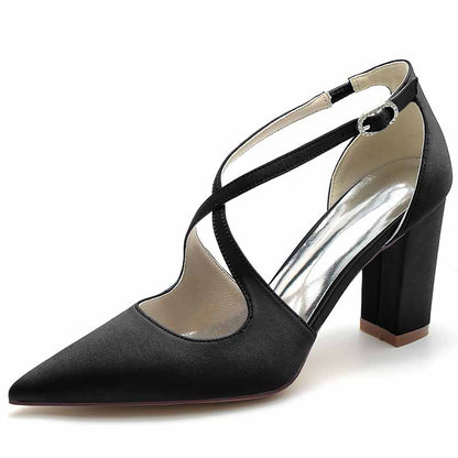 3.35" Crossing Strap Satin Wedding Shoes Prom Heels