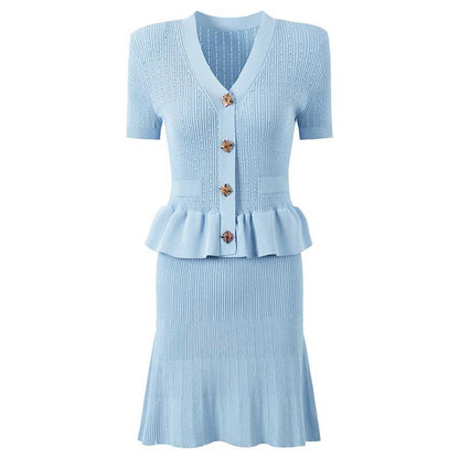 Flared Knit Mini Dress With Short Sleeves