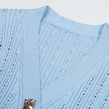 Flared Knit Mini Dress With Short Sleeves