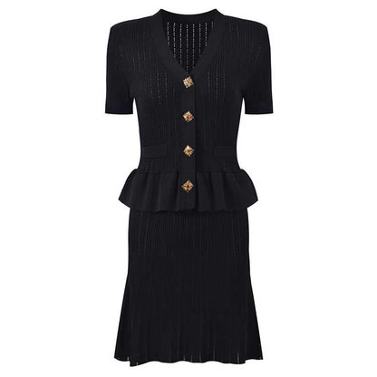Flared Knit Mini Dress With Short Sleeves