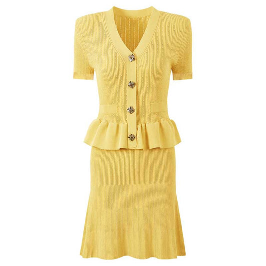 Flared Knit Mini Dress With Short Sleeves