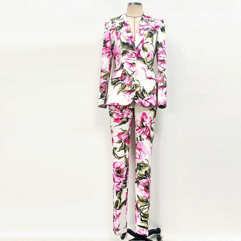 Women's Floral Print Pantsuit | Blazer & Trousers Set for Events