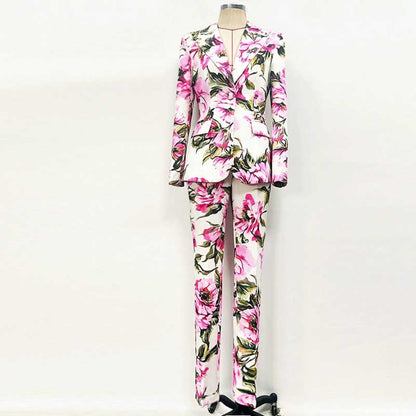Women's Floral Print Pantsuit | Blazer & Trousers Set for Events