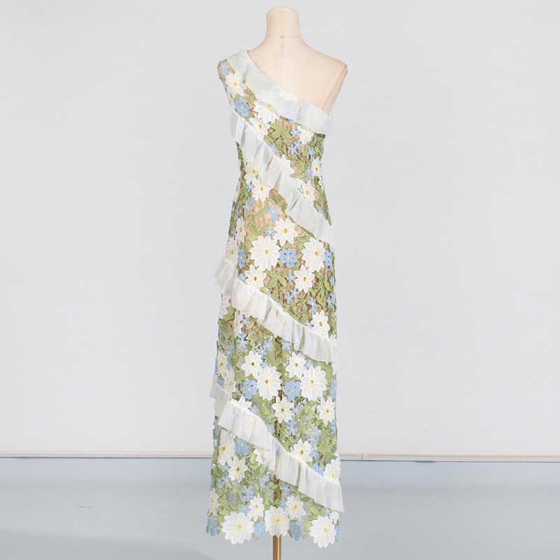 One Shoulder Lace Flora Maxi Dress