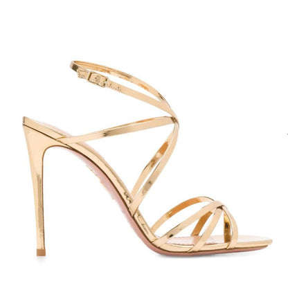 Gold Strappy Heeled Sandals Classic Prom Heels