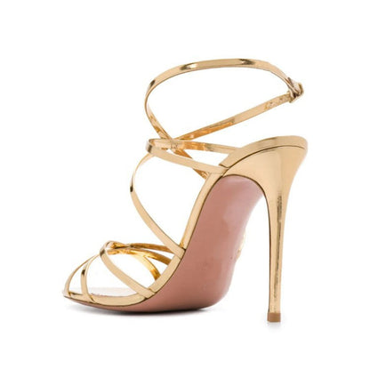 Gold Strappy Heeled Sandals Classic Prom Heels