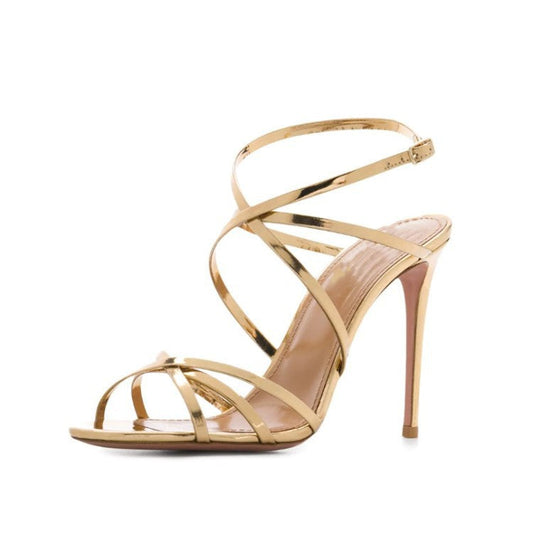 Gold Strappy Heeled Sandals Classic Prom Heels
