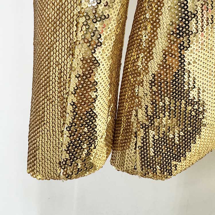 Sequin-embellished Blazer Suit One Button Gold Pantsuit