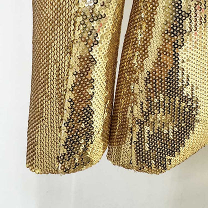 Sequin-embellished Blazer Suit One Button Gold Pantsuit