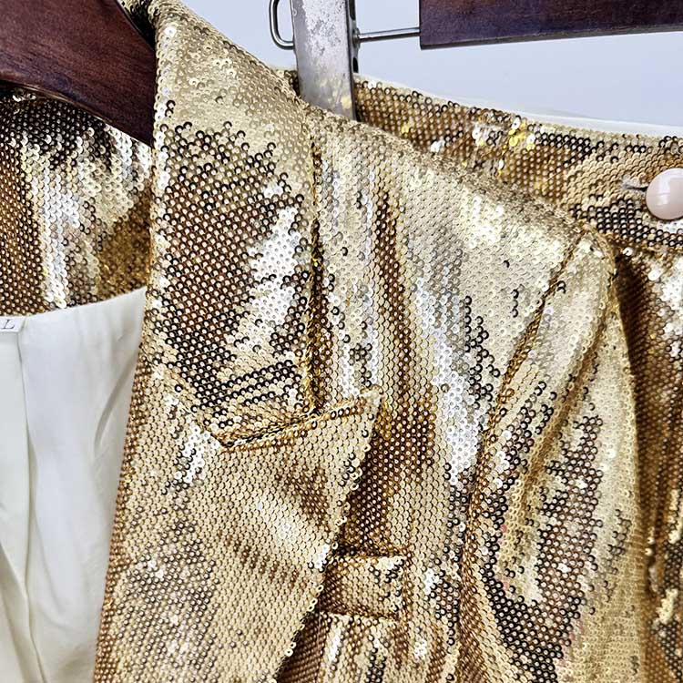 Sequin-embellished Blazer Suit One Button Gold Pantsuit