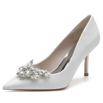 Glitter Rhinestones Wedding Shoes Slip On Bridal Heels Dress Shoes