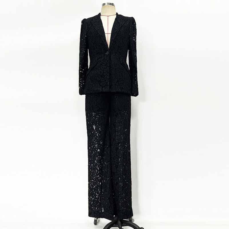 One Button Pantsuit Lace Wedding Sut Slim Fit Formal Set