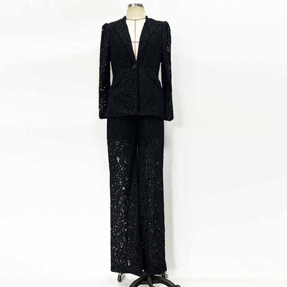 One Button Pantsuit Lace Wedding Sut Slim Fit Formal Set