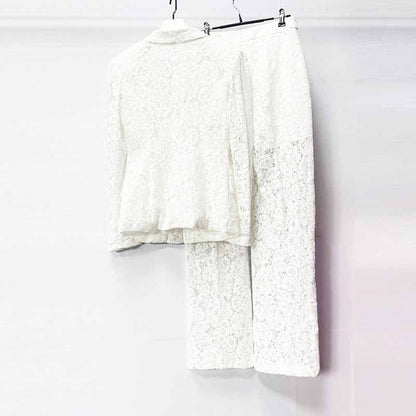 One Button Pantsuit Lace Wedding Sut Slim Fit Formal Set