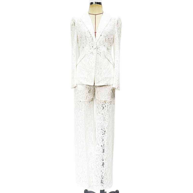 One Button Pantsuit Lace Wedding Sut Slim Fit Formal Set