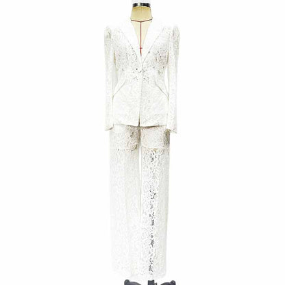 One Button Pantsuit Lace Wedding Sut Slim Fit Formal Set
