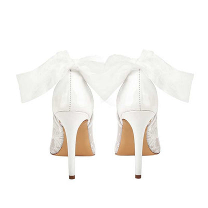 Wedding Bridal Lace Heels Hand-Made Lace-Up Stilettos Shoes