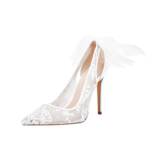 Wedding Bridal Lace Heels Hand-Made Lace-Up Stilettos Shoes