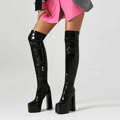 Women's street fashion over the knee boots chunky heeled long boots