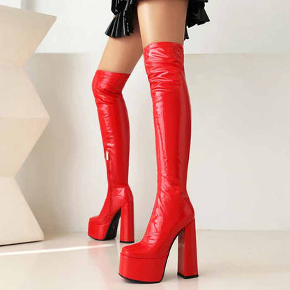 Women's street fashion over the knee boots chunky heeled long boots