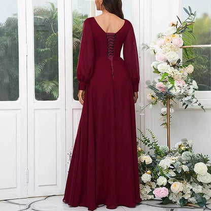 Long Bridesmaid Dresses Long Sleeve V Neck Wedding Guest Dresses