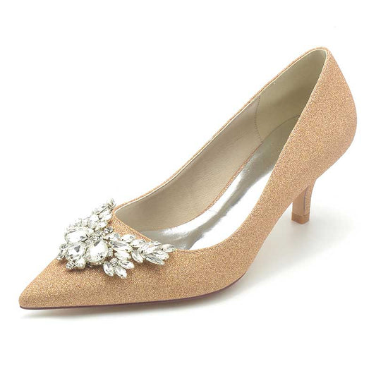 2.36" Pointed Toe Pumps Bridal Shoes with rhinestones