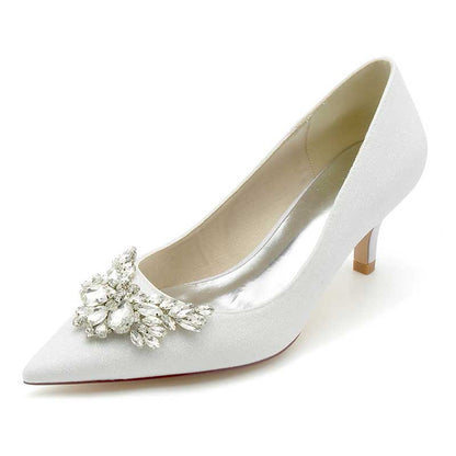 2.36" Pointed Toe Pumps Bridal Shoes with rhinestones