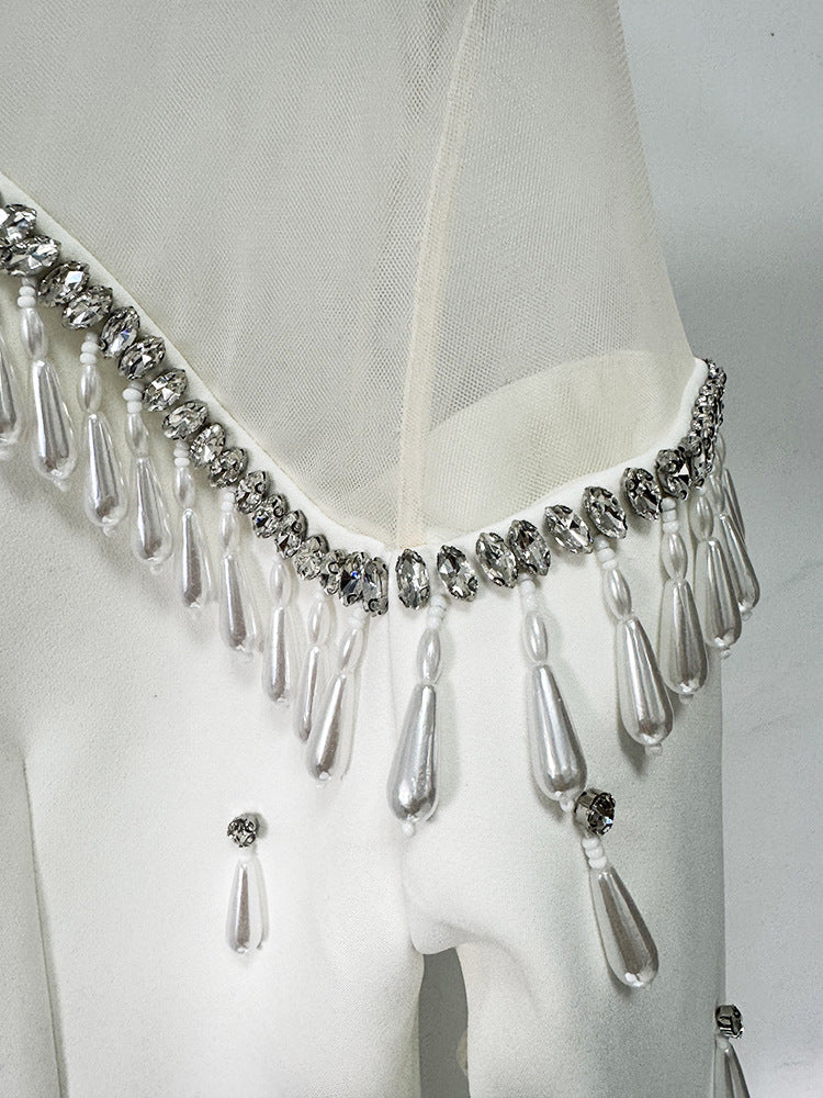 Maxi Dresses High Collar Beads Embroidered Prom Gown With Sleeves