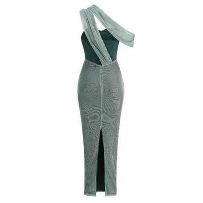 Emerald Green Halter Strap Maxi Dress Ball Prom Dress
