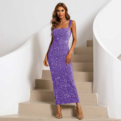 Sequin Midi Dress Sleeveless Evening Dress Prom Dress