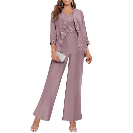 Mother of The Bride Pant Suit Wedding Elegant 3 Pieces Set Formal Suit