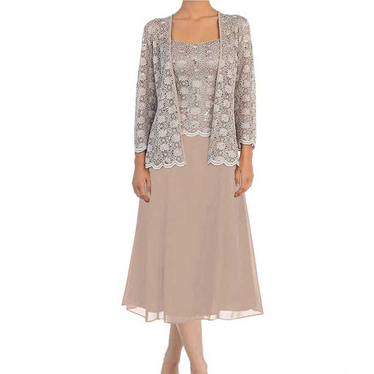 Long Sleeve Mother of The Bride Outfit Lace Jacket Wedding Skirt Suit