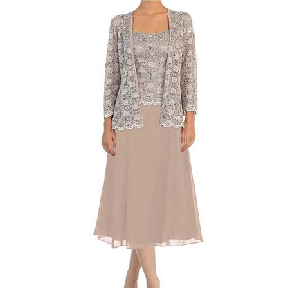 Long Sleeve Mother of The Bride Outfit Lace Jacket Wedding Skirt Suit