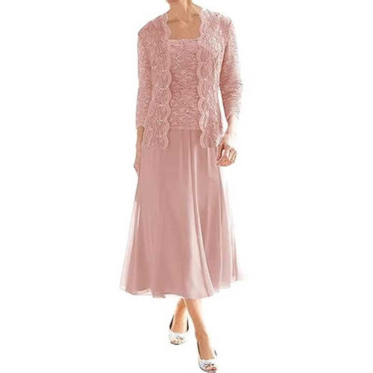 Mother of The Bride Outfit Wedding 3/4 Sleeves Formal Suit with Jacket